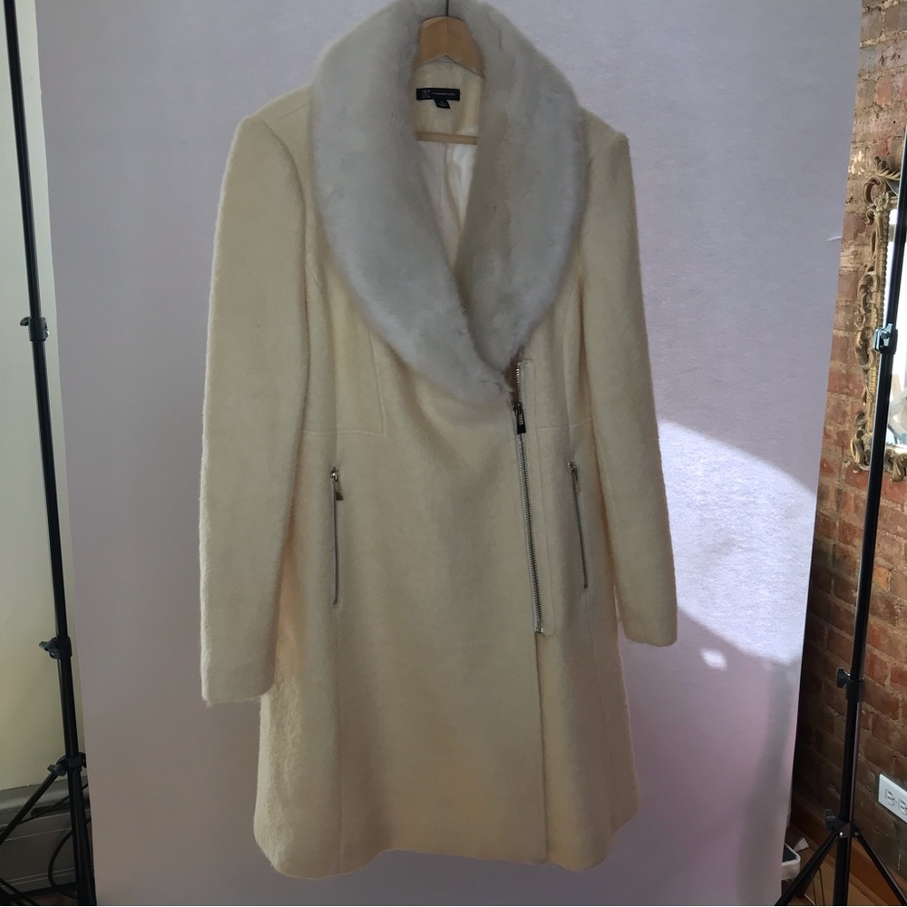 Ivory Faux Fur Swing/A-Line Coat